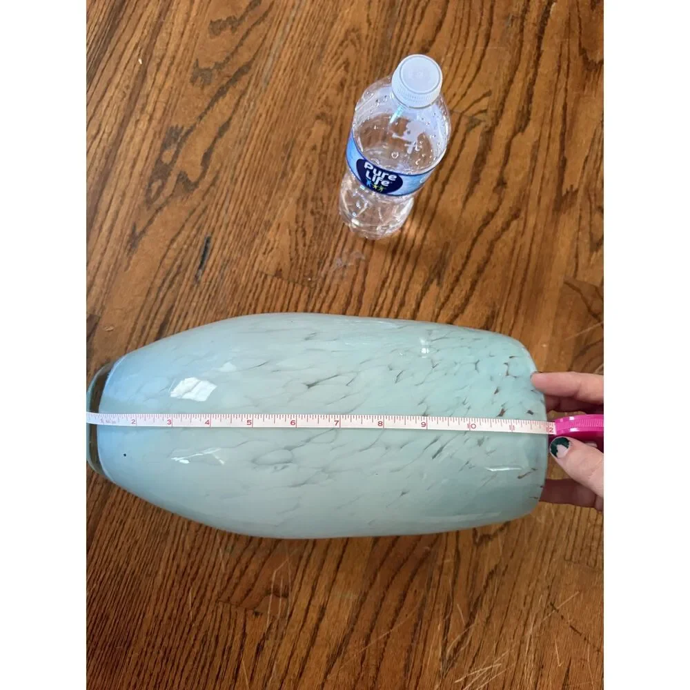 Stunning Light Blue Speckled Large Hand Blown Glass Vase